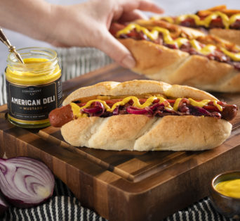 Hot dogs with American Mustard by the Condiment Co