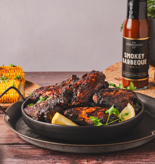 The Condiment Co Smokey BBQ Sauce with chicken wings