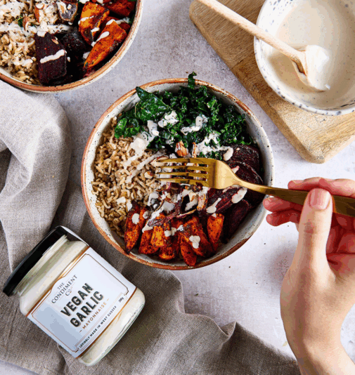 Vegan Garlic Mayo by the Condiment Co buddha bowl.